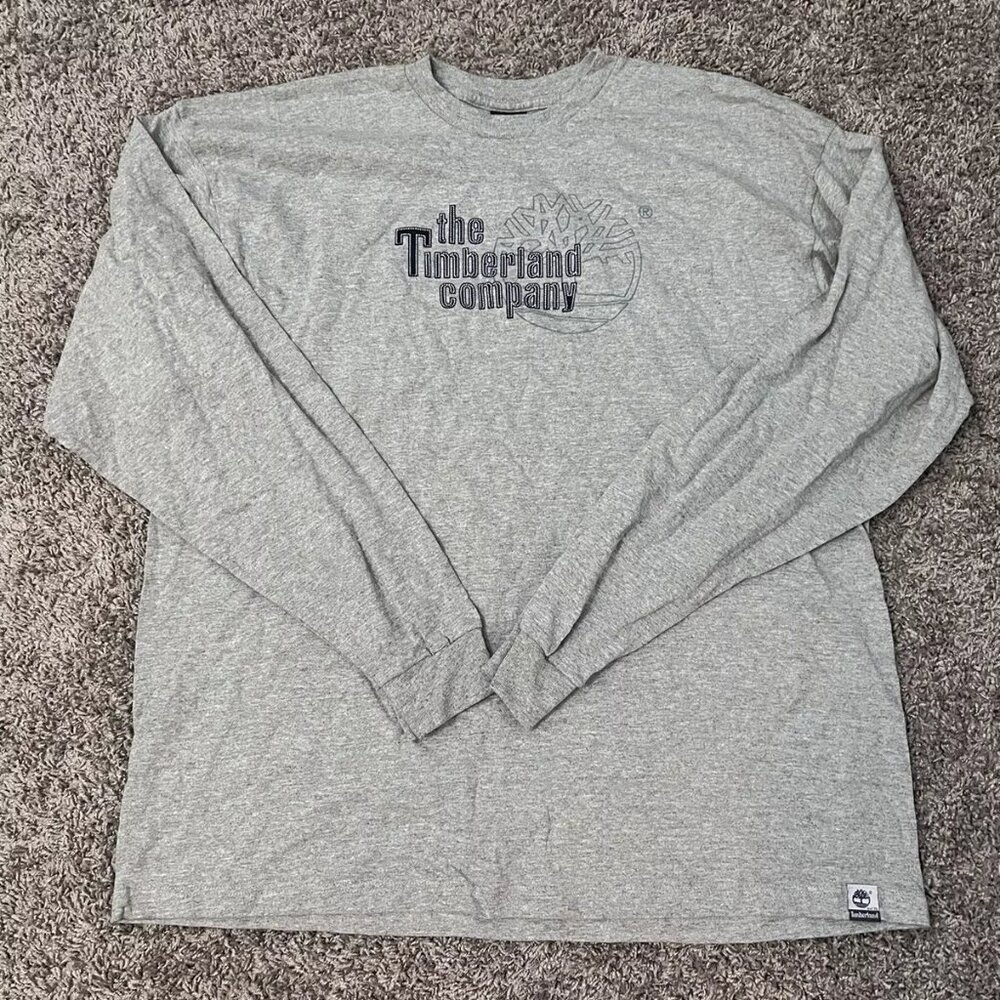 Vintage Timberland Shirt Mens XL Gray Pullover Long Sleeve Graphic Logo Casual